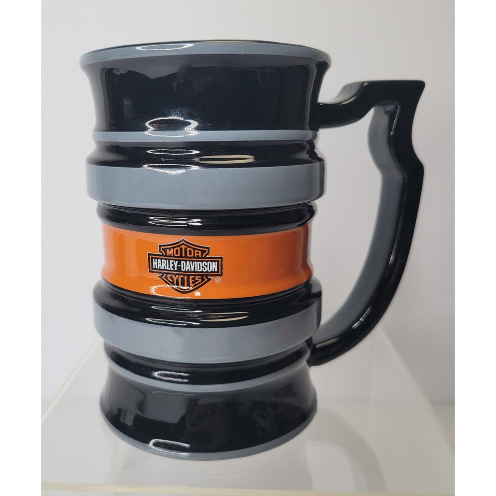 2009 Harley-Davidson Coffee‎ Mug Black Orange Bar & Shield Logo Ribbed Ceramic